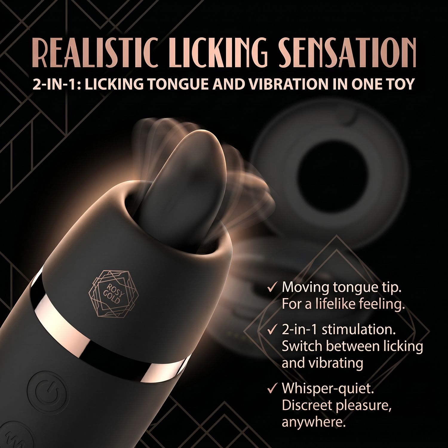 Rosy Gold - Licking Stimulator mit Luxus-Ladeetui - Schwarz